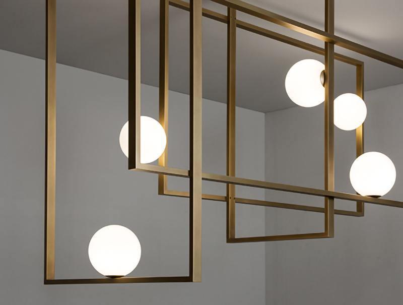 Lustra Chandelier Mondrian Glass Brass Geometric Modern - Blowlighting