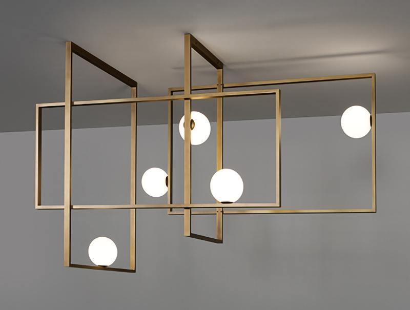 Lustra Chandelier Mondrian Glass Brass Geometric Modern - Blowlighting