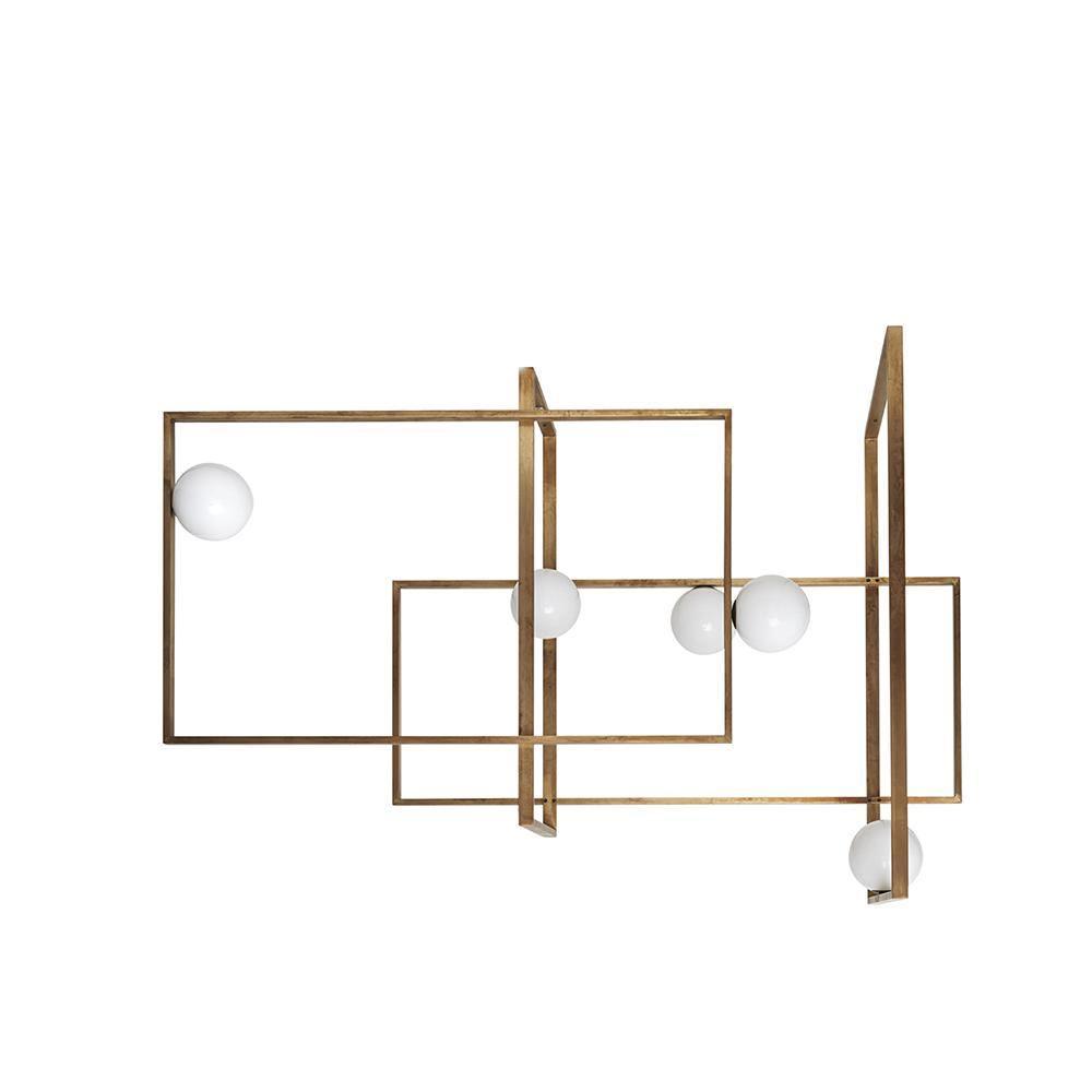 Lustra Chandelier Mondrian Glass Brass Geometric Modern - Blowlighting