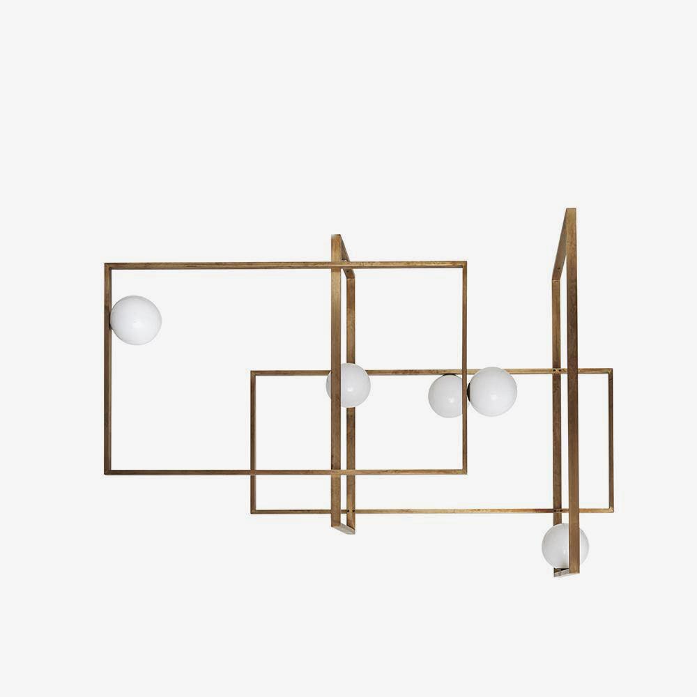 Lustra Chandelier Mondrian Glass Brass Geometric Modern - Blowlighting