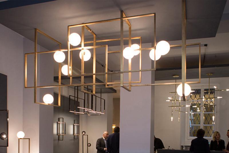 Lustra Chandelier Mondrian Glass Brass Geometric Modern - Blowlighting