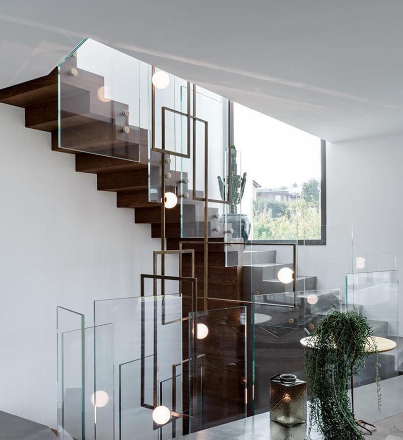Lustra Chandelier Mondrian Glass Brass Geometric Modern - Blowlighting