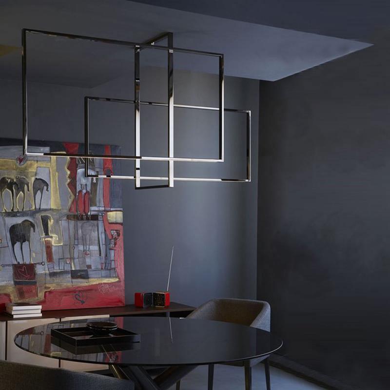 Lustra Chandelier Mondrian Glass Brass Geometric Modern - Blowlighting