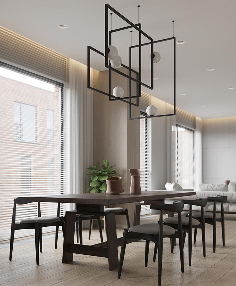 Lustra Chandelier Mondrian Glass Brass Geometric Modern - Blowlighting