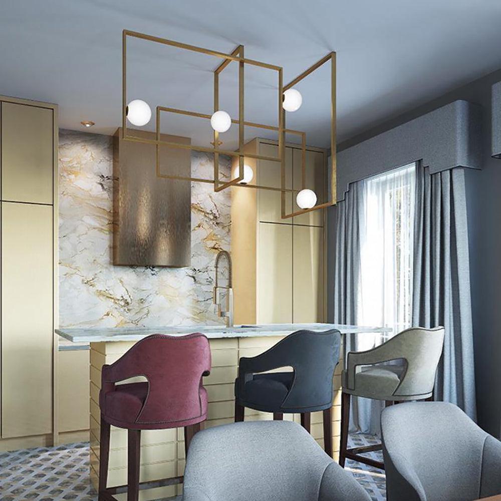 Lustra Chandelier Mondrian Glass Brass Geometric Modern - Blowlighting