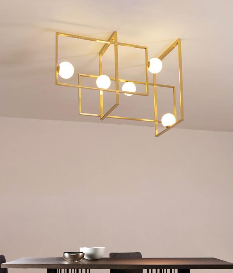 Lustra Chandelier Mondrian Glass Brass Geometric Modern - Blowlighting