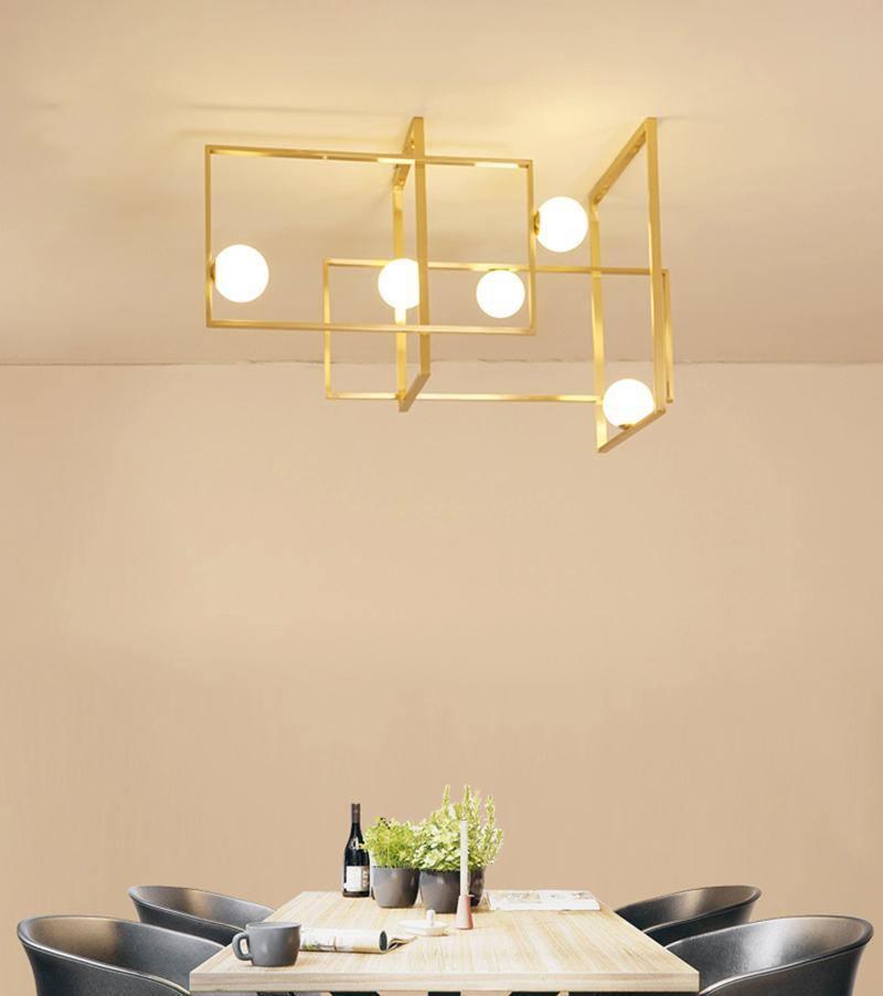 Lustra Chandelier Mondrian Glass Brass Geometric Modern - Blowlighting