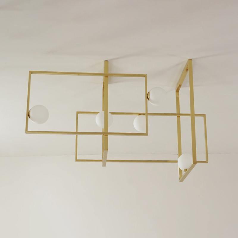 Lustra Chandelier Mondrian Glass Brass Geometric Modern - Blowlighting