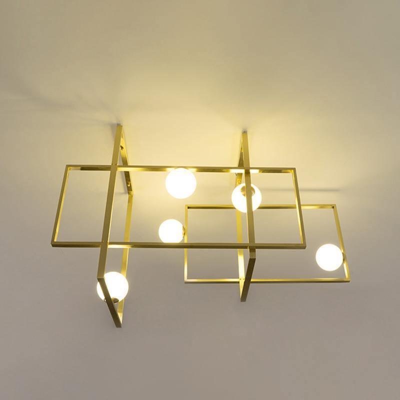Lustra Chandelier Mondrian Glass Brass Geometric Modern - Blowlighting
