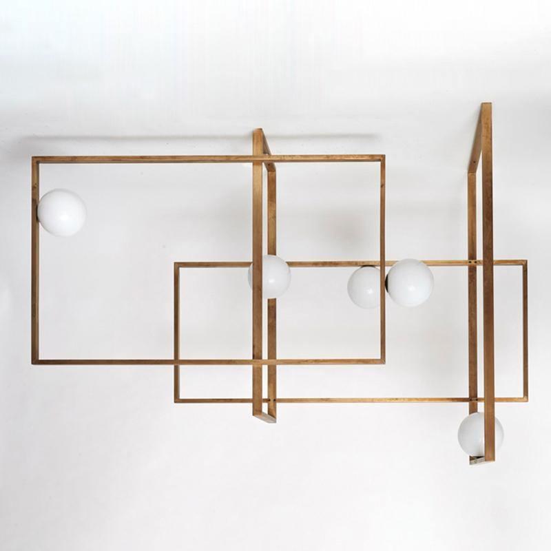 Lustra Chandelier Mondrian Glass Brass Geometric Modern - Blowlighting