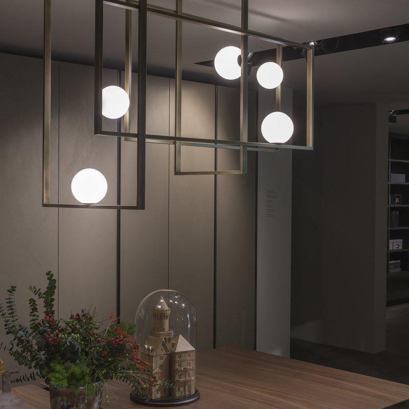 Lustra Chandelier Mondrian Glass Brass Geometric Modern - Blowlighting