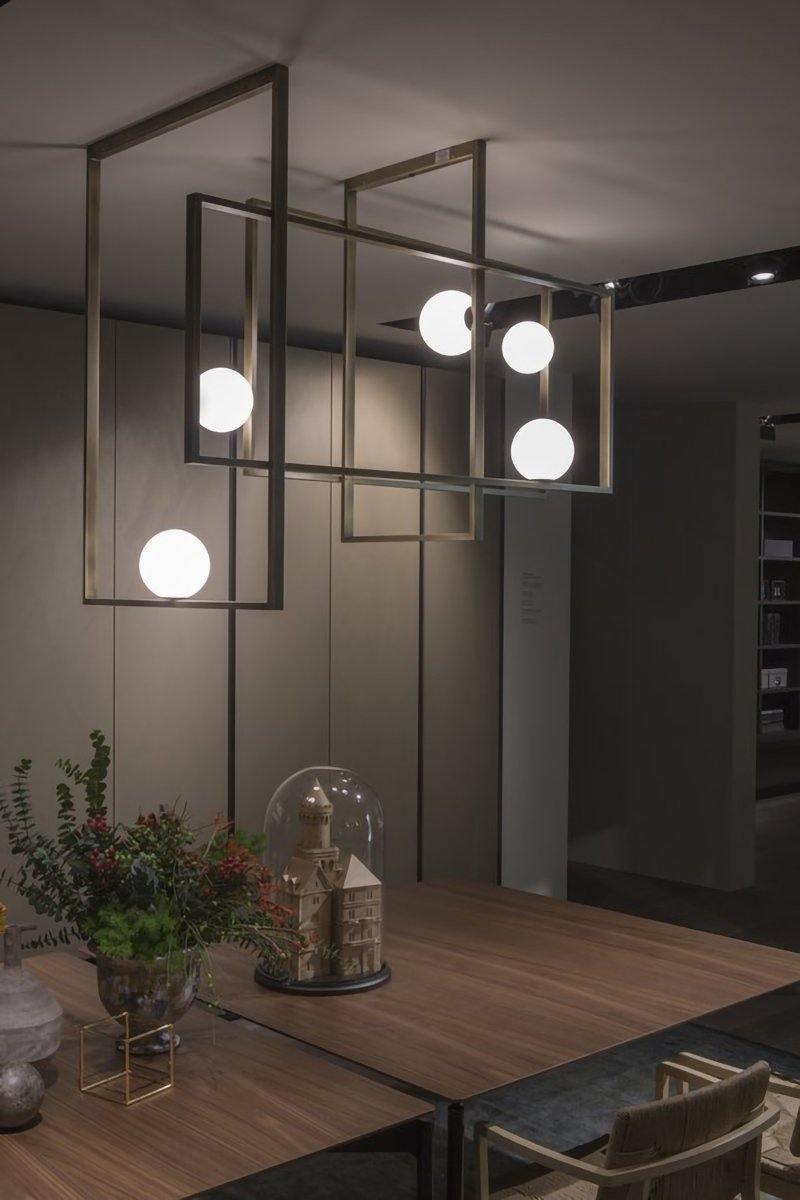 Lustra Chandelier Mondrian Glass Brass Geometric Modern - Blowlighting