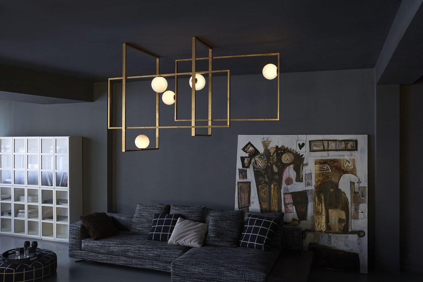 Lustra Chandelier Mondrian Glass Brass Geometric Modern - Blowlighting