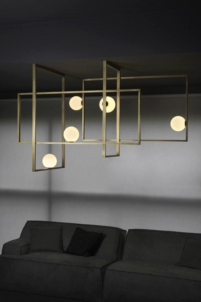 Lustra Chandelier Mondrian Glass Brass Geometric Modern - Blowlighting