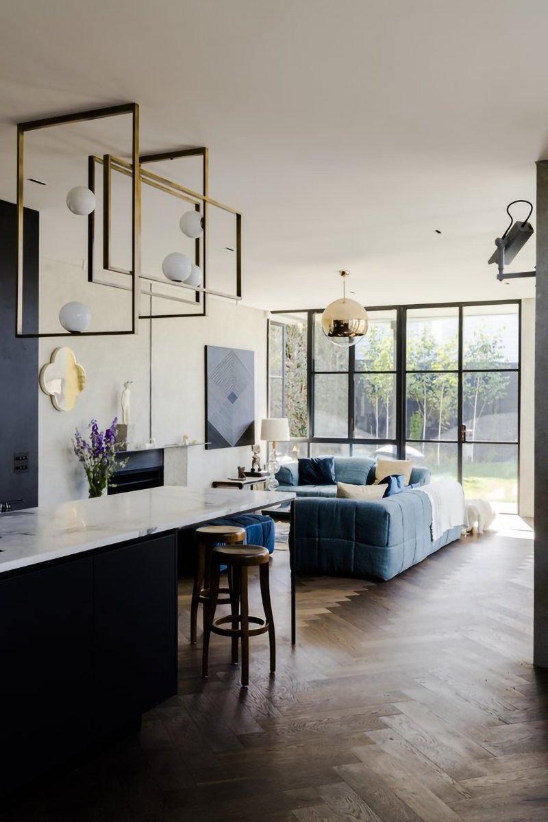 Lustra Chandelier Mondrian Glass Brass Geometric Modern - Blowlighting