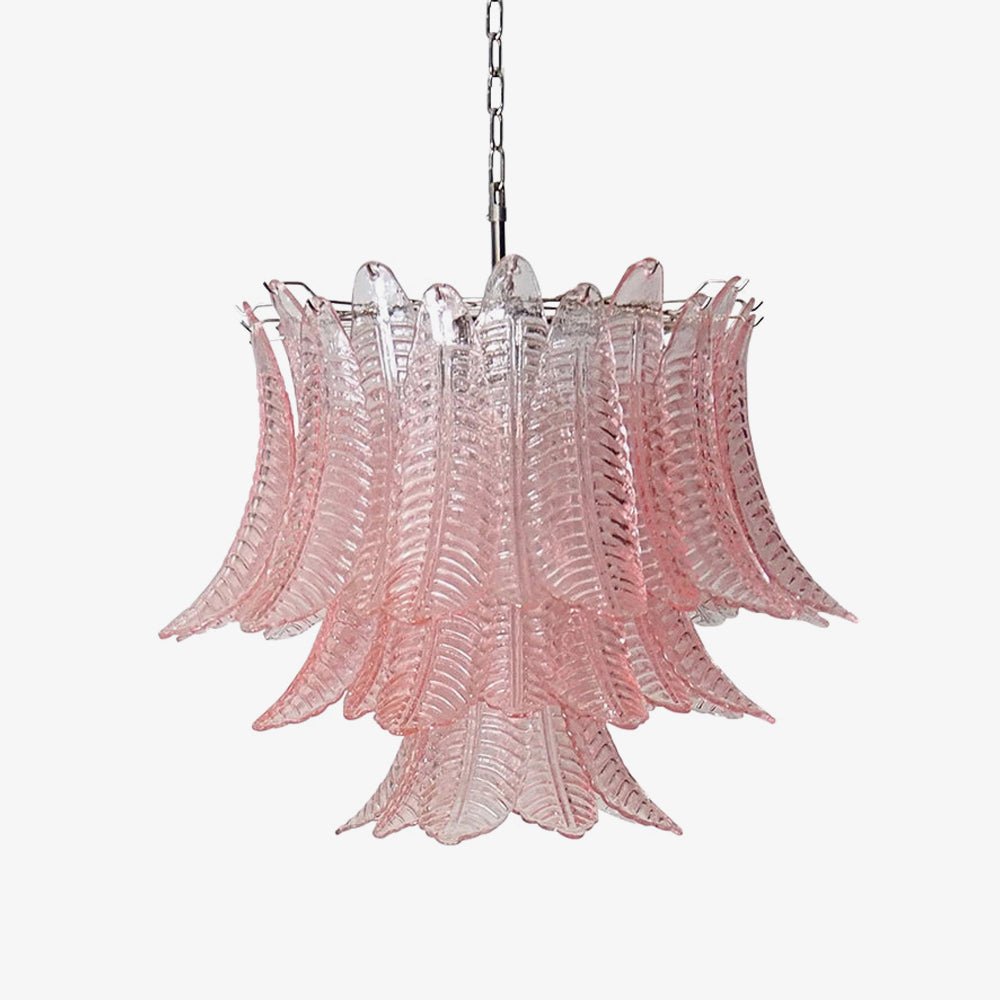 Aurora Chandelier Pink Leaf Glass Layered Graceful Luxury - Blowlighting
