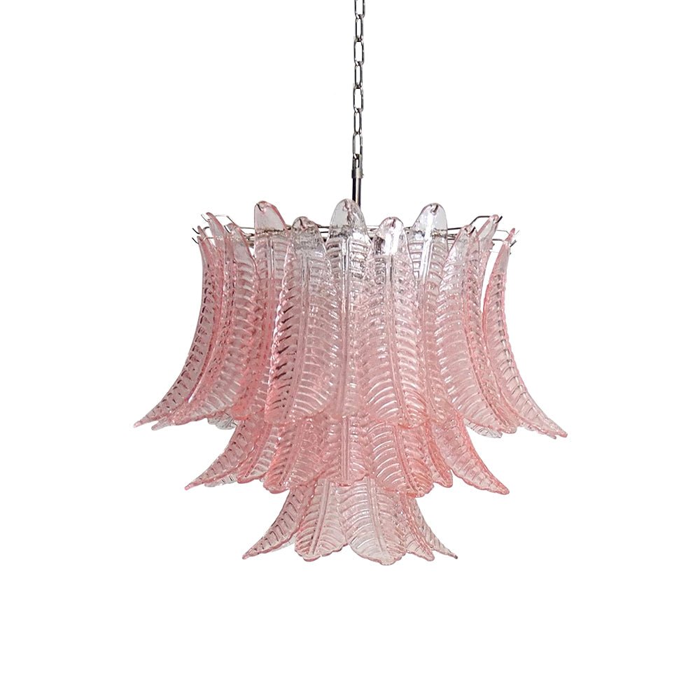 Aurora Chandelier Pink Leaf Glass Layered Graceful Luxury - Blowlighting