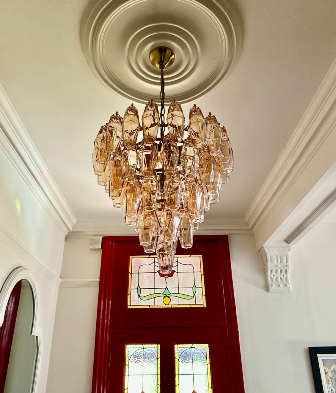 Aurora Chandelier Pink Faceted Glass Layered Vintage - Blowlighting