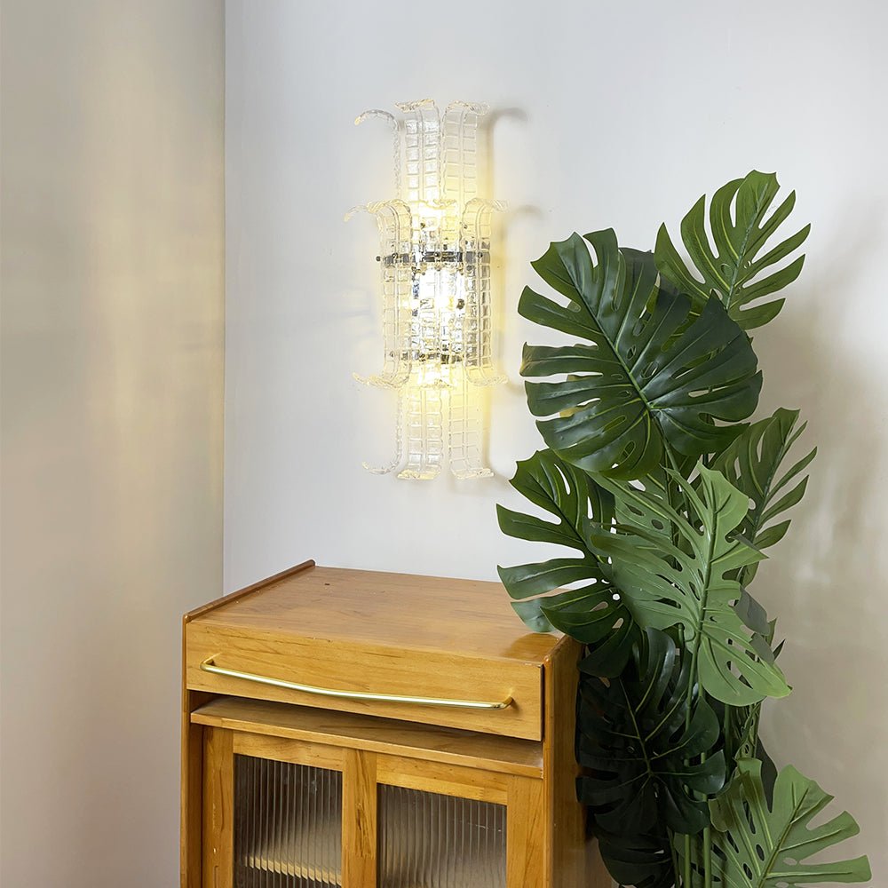 Aurora Wall Sconce Clear Murano Glass Panel Geometric - Blowlighting