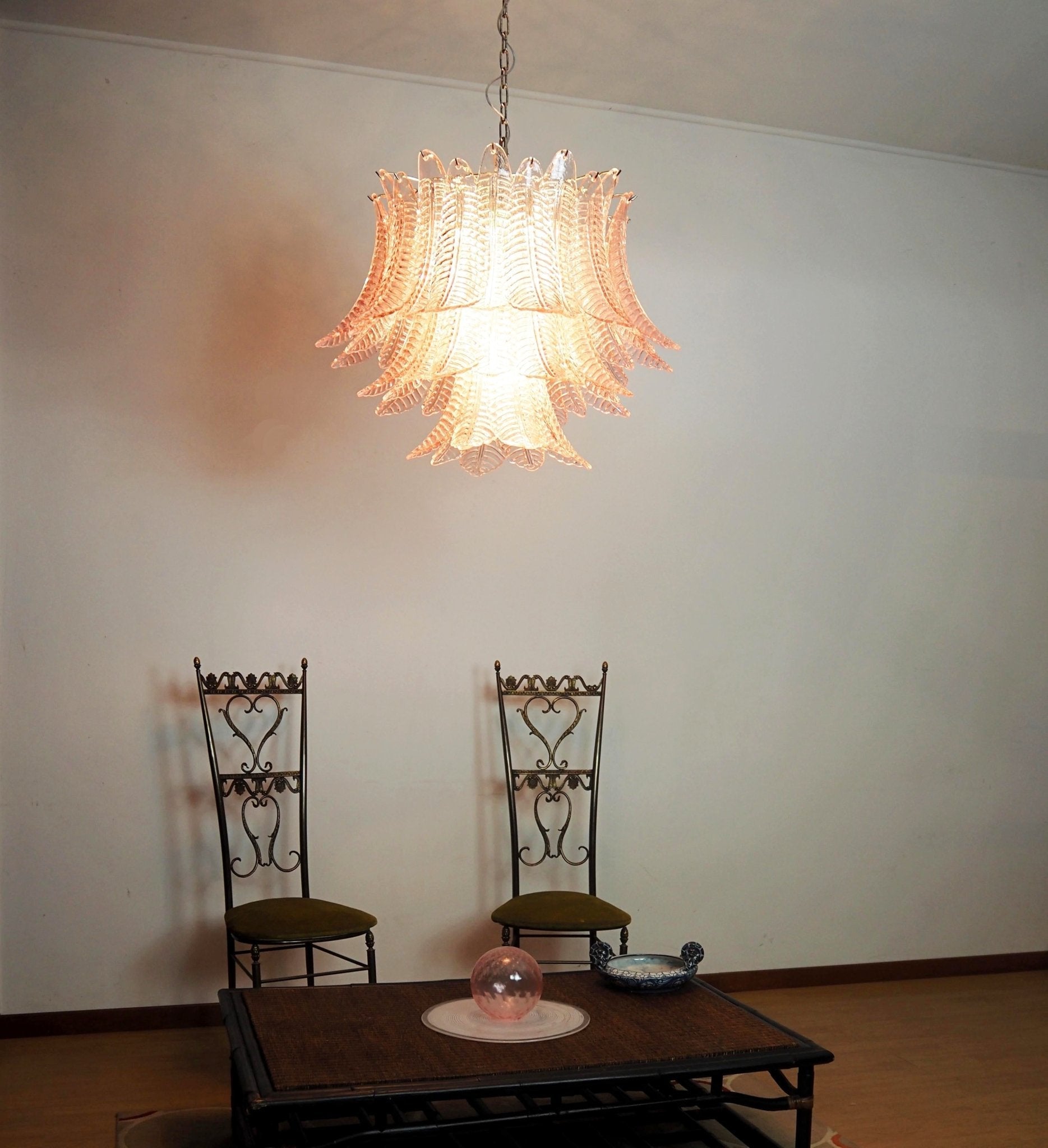 Aurora Chandelier Pink Leaf Glass Layered Graceful Luxury - Blowlighting