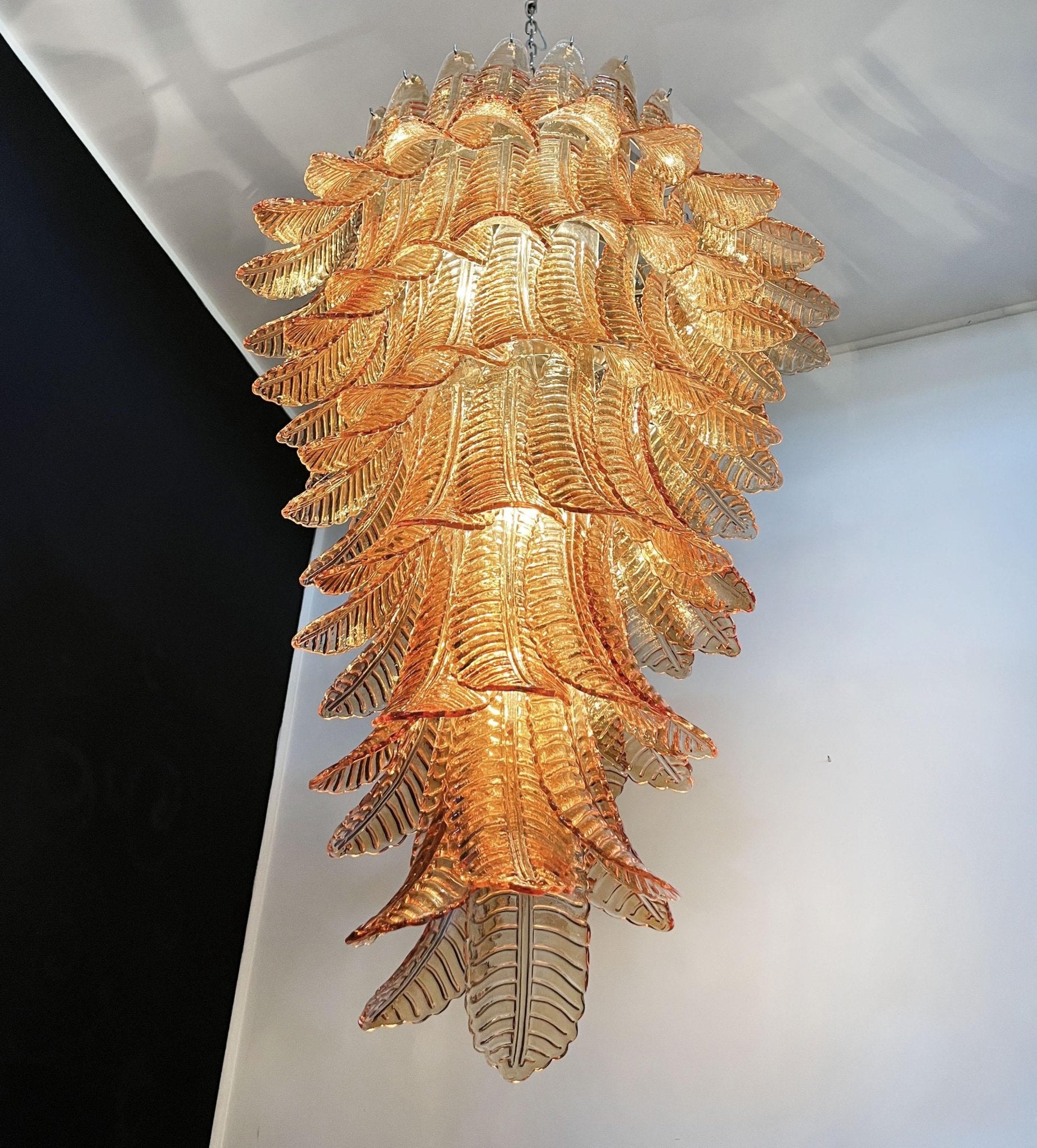 Aurora Chandelier Amber Glass Leaf Layered Statement Artistic - Blowlighting
