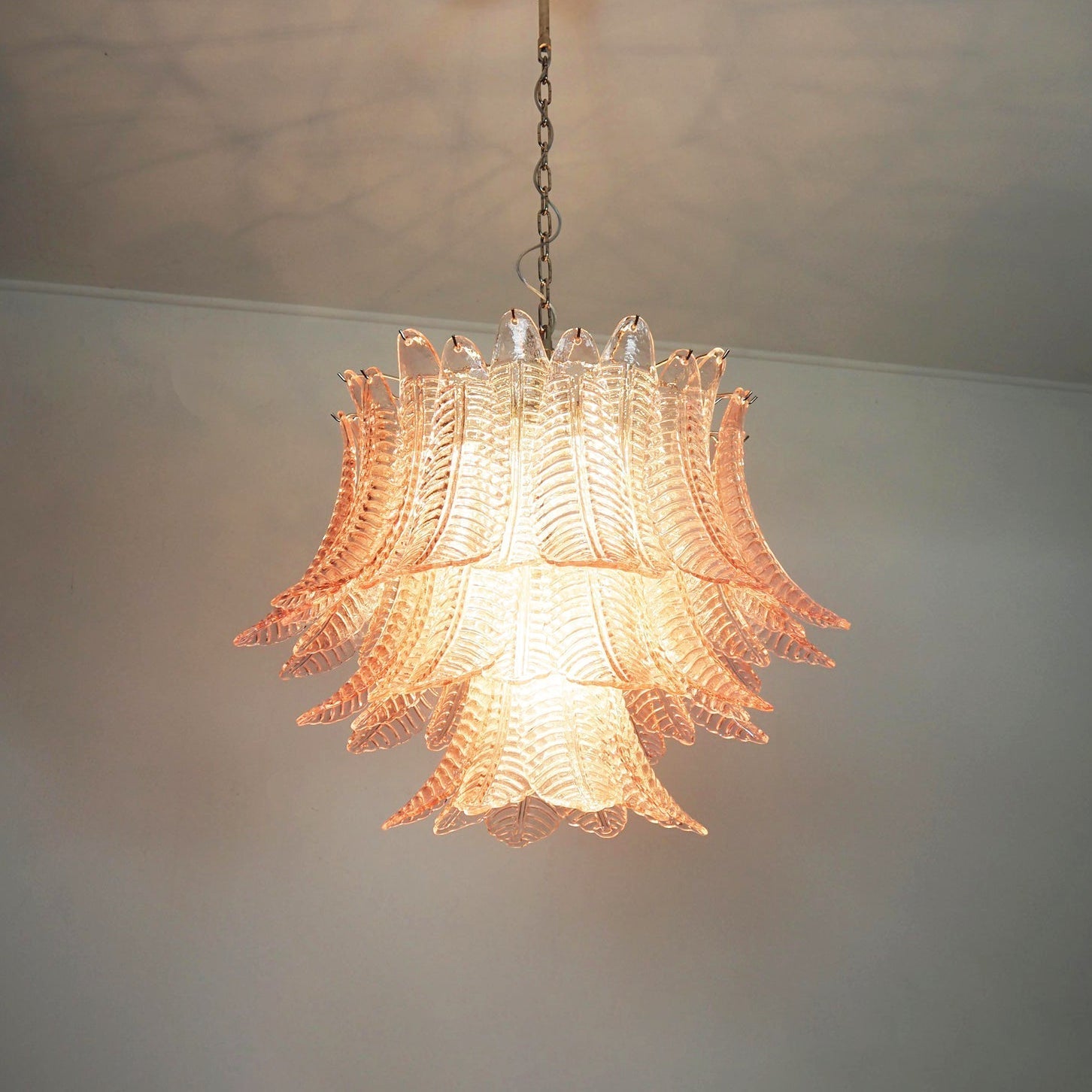 Aurora Chandelier Pink Leaf Glass Layered Graceful Luxury - Blowlighting