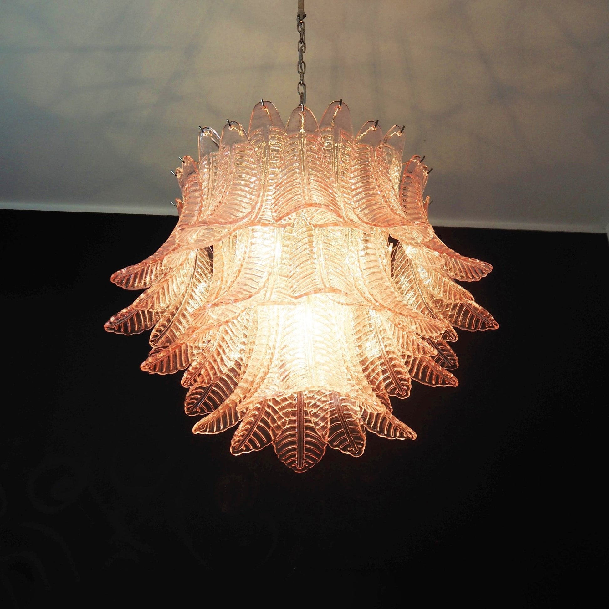 Aurora Chandelier Pink Leaf Glass Layered Graceful Luxury - Blowlighting
