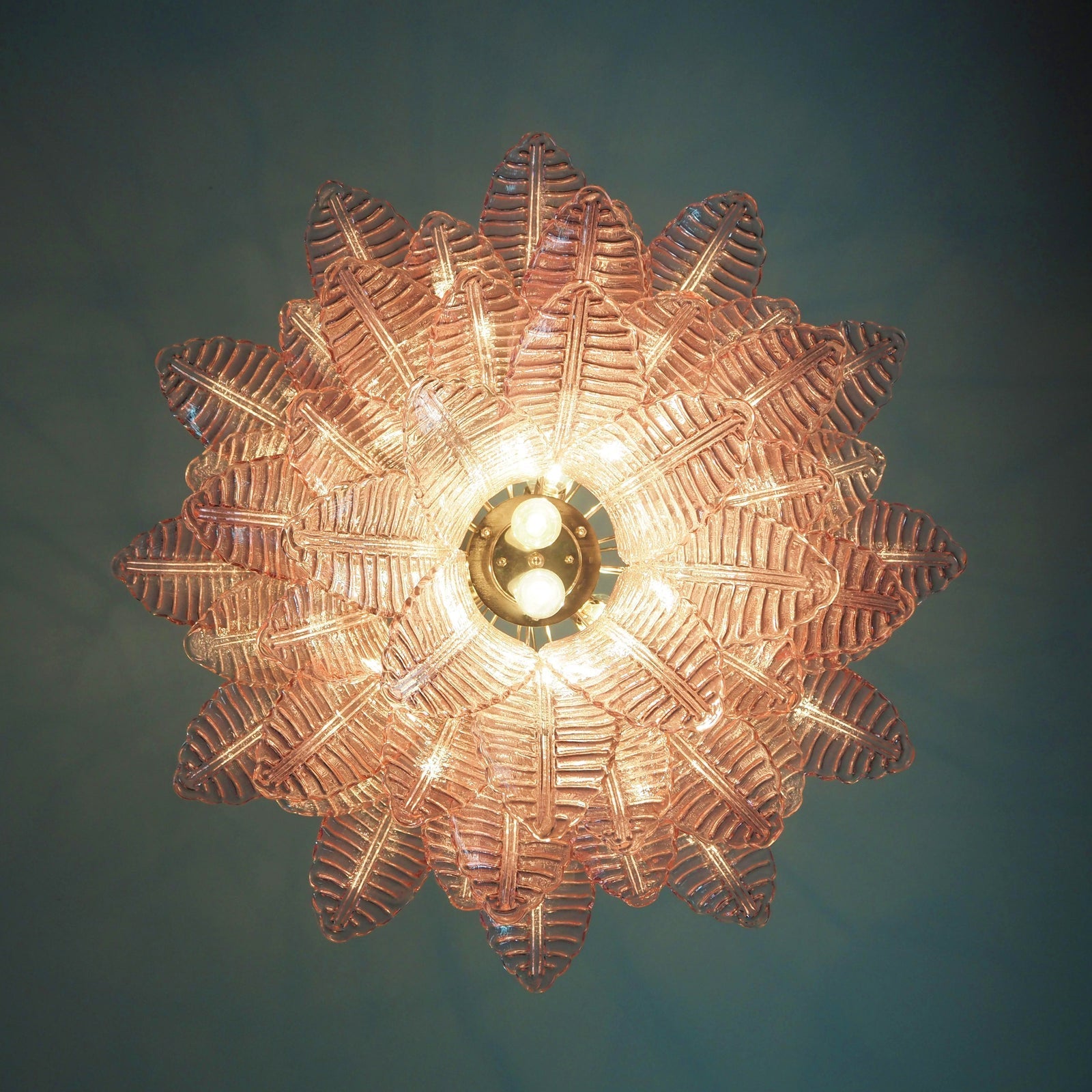 Aurora Chandelier Pink Leaf Glass Layered Graceful Luxury - Blowlighting