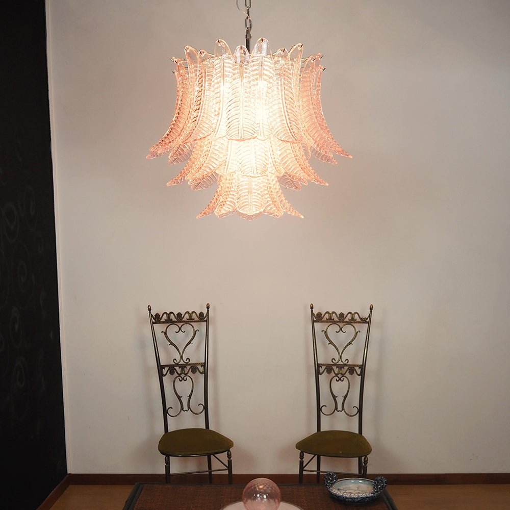 Aurora Chandelier Pink Leaf Glass Layered Graceful Luxury - Blowlighting
