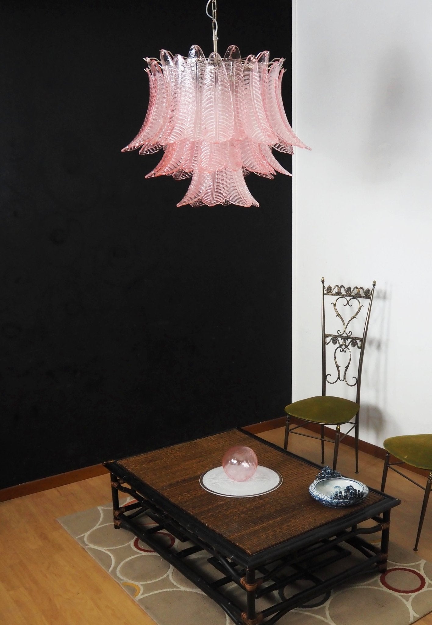 Aurora Chandelier Pink Leaf Glass Layered Graceful Luxury - Blowlighting