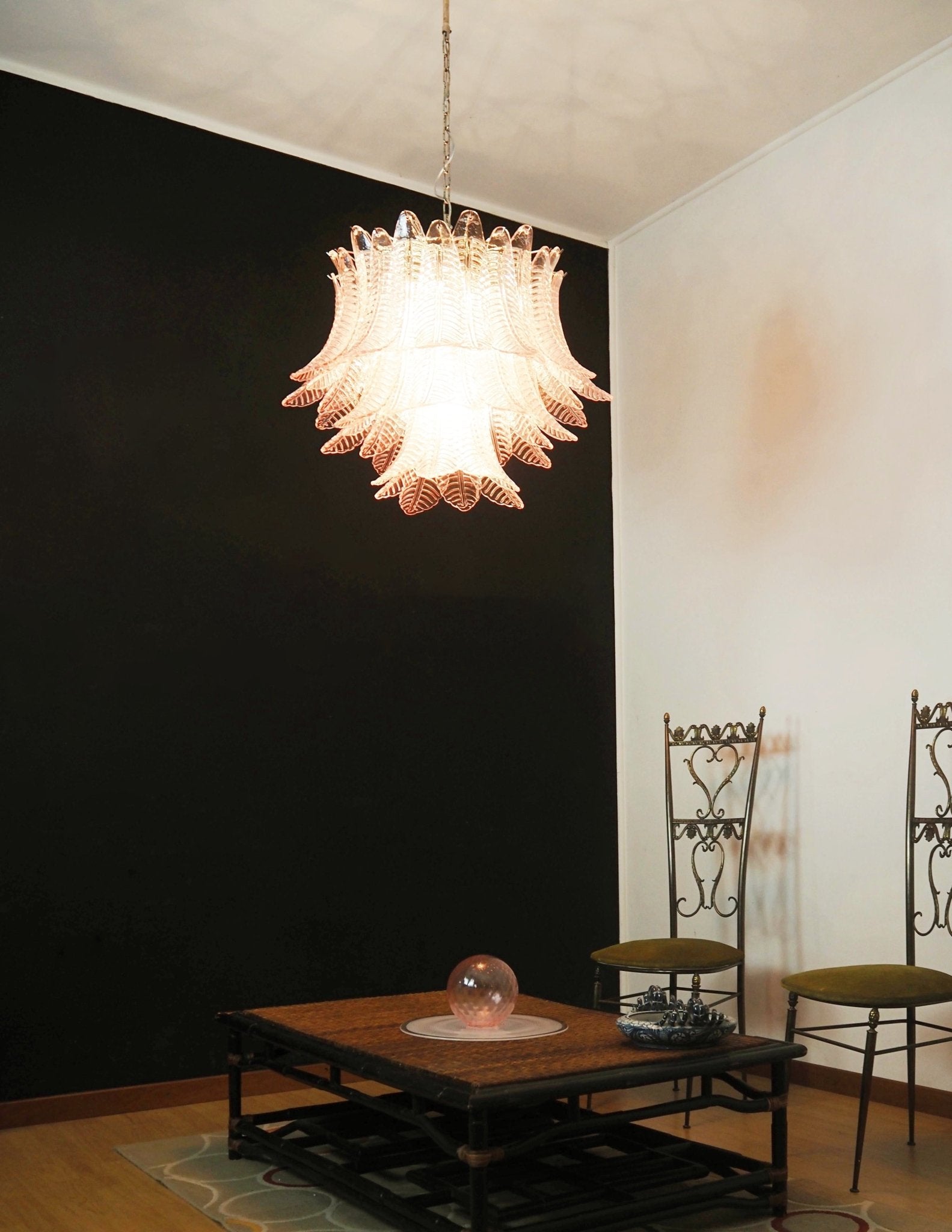 Aurora Chandelier Pink Leaf Glass Layered Graceful Luxury - Blowlighting