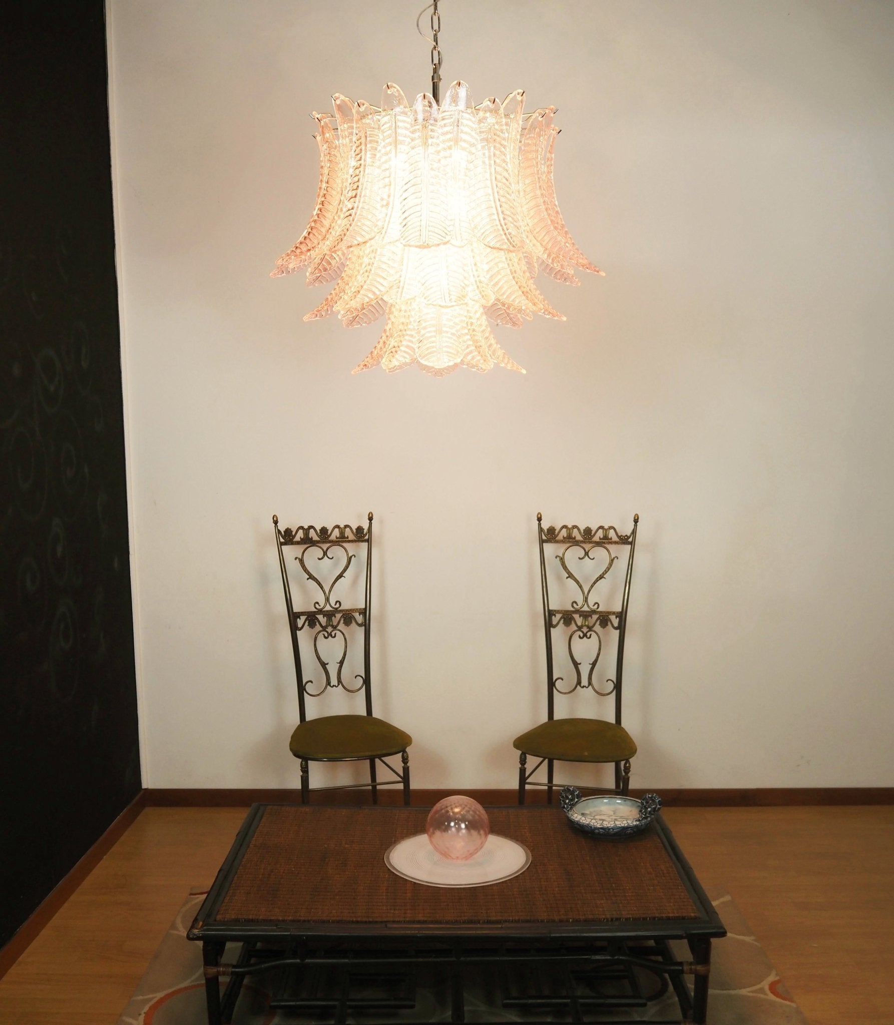 Aurora Chandelier Pink Leaf Glass Layered Graceful Luxury - Blowlighting