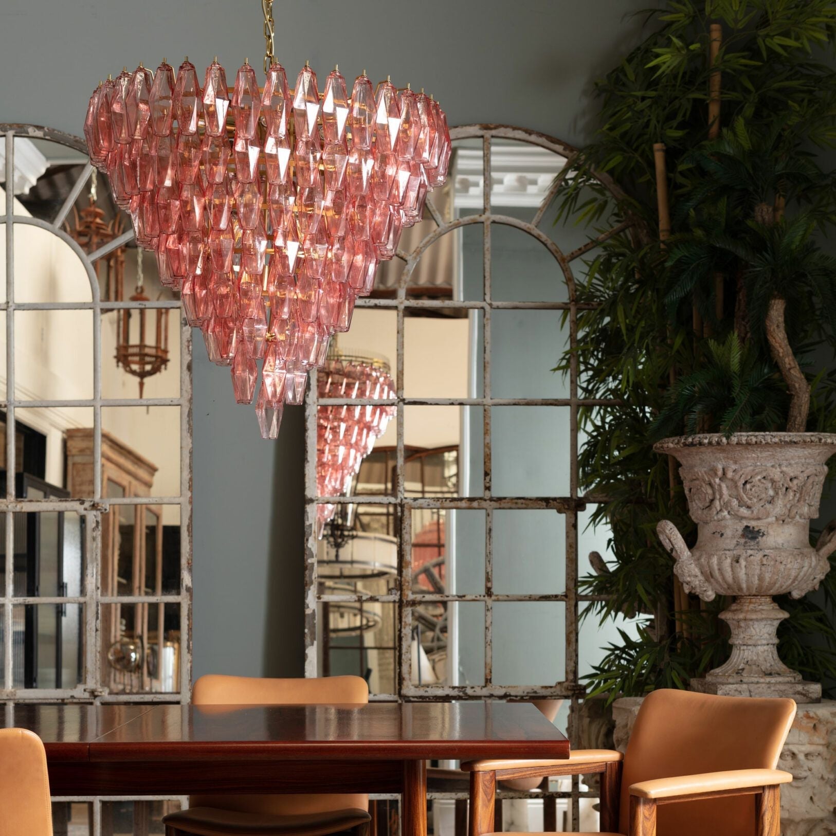 Aurora Chandelier Pink Faceted Glass Layered Vintage - Blowlighting