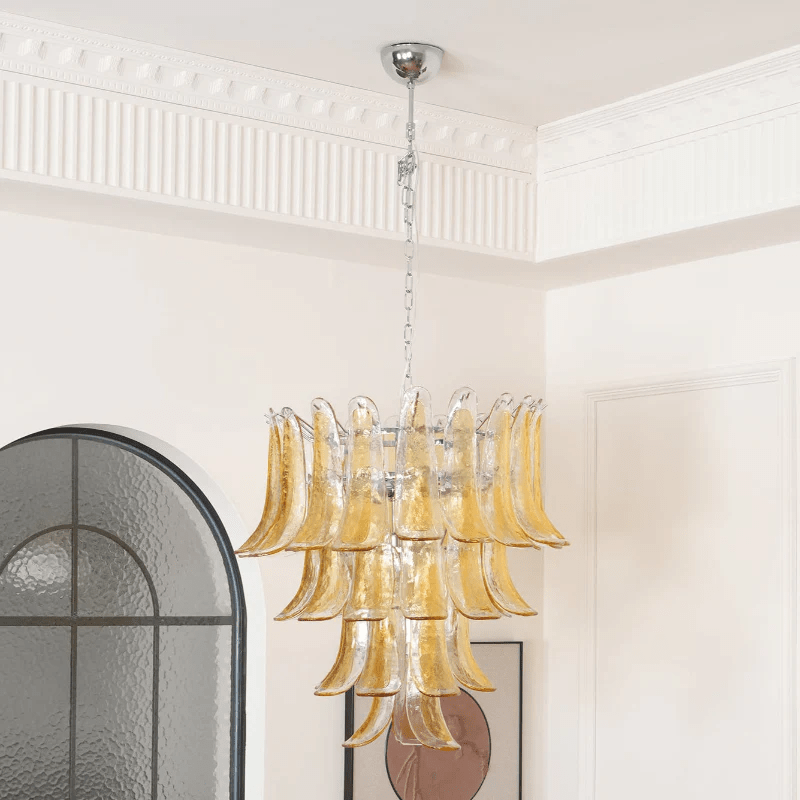 Aurora Chandelier Amber Lily Murano Glass Layered Centerpiece - Blowlighting