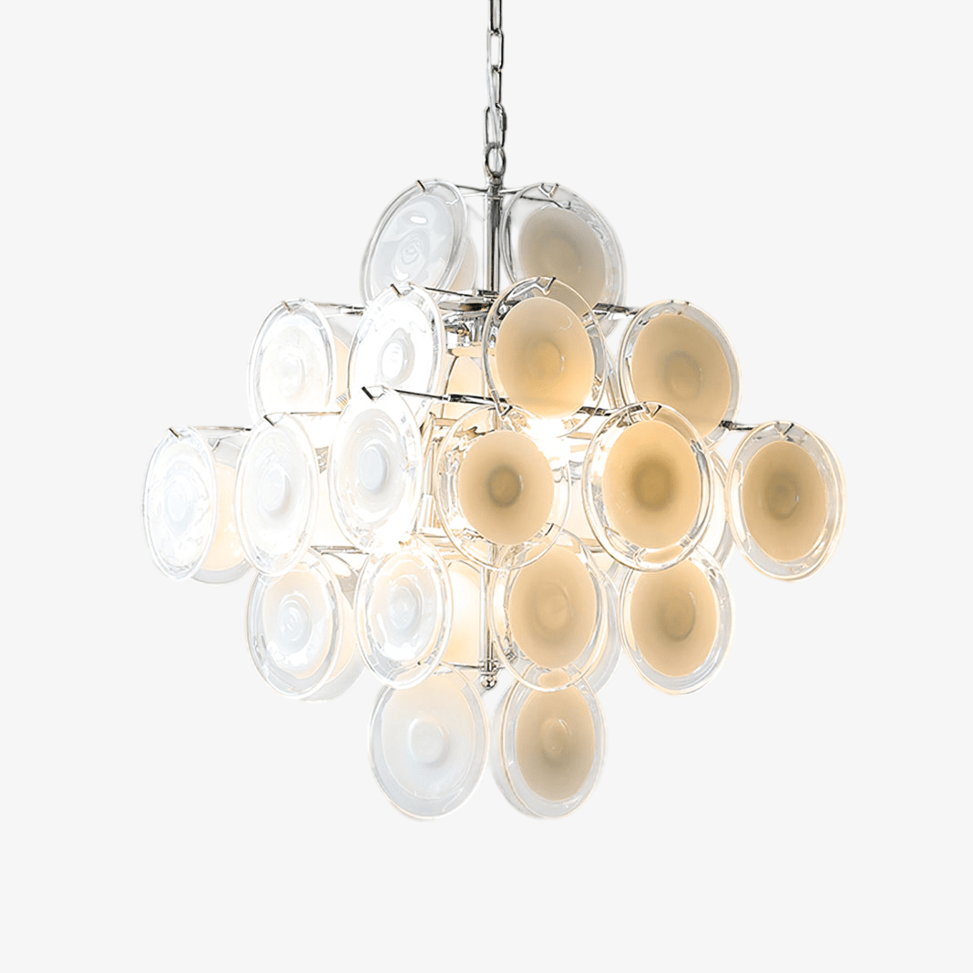 Aurora Chandelier White Murano Glass Discs Cluster - Blowlighting
