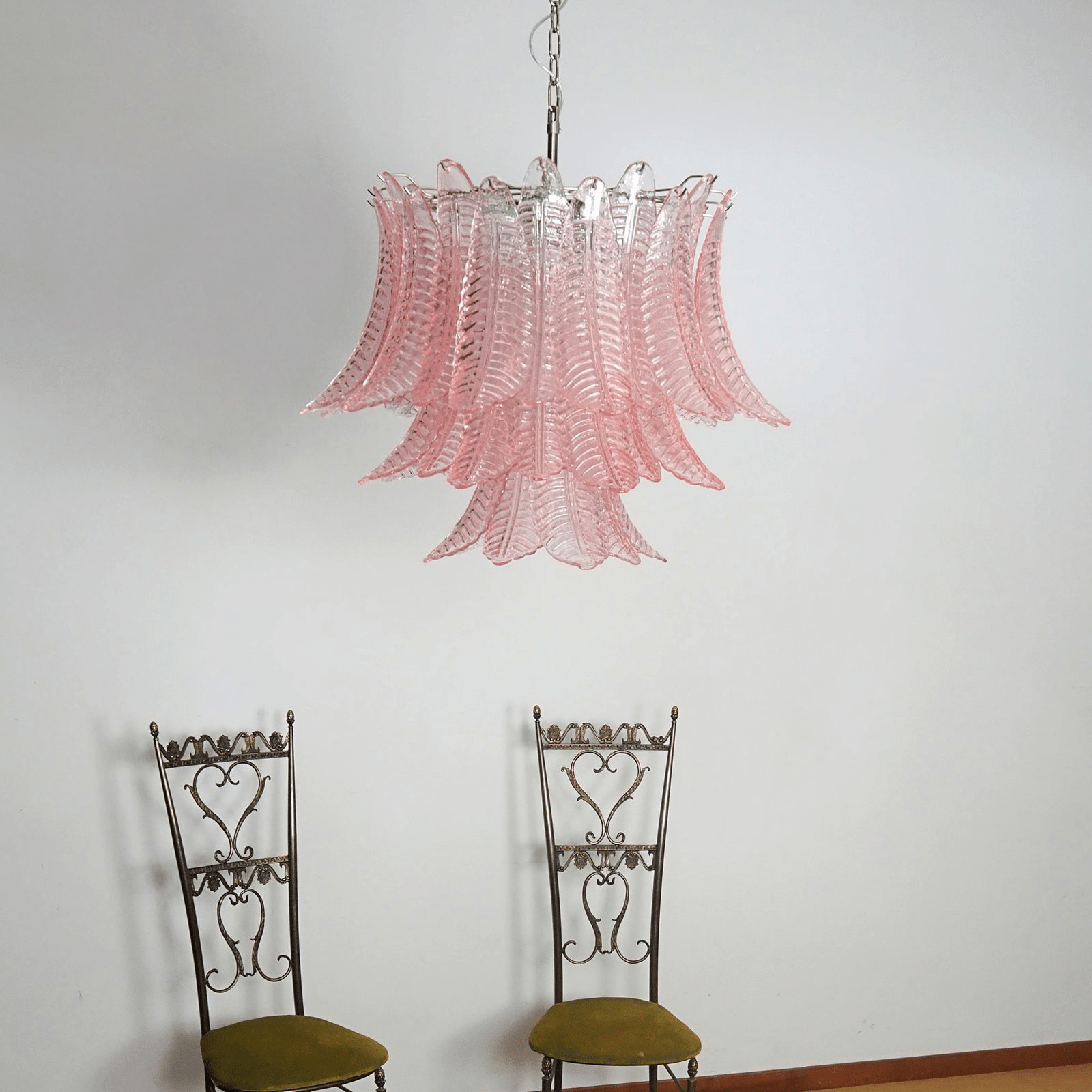 Aurora Chandelier Pink Leaf Glass Layered Graceful Luxury - Blowlighting