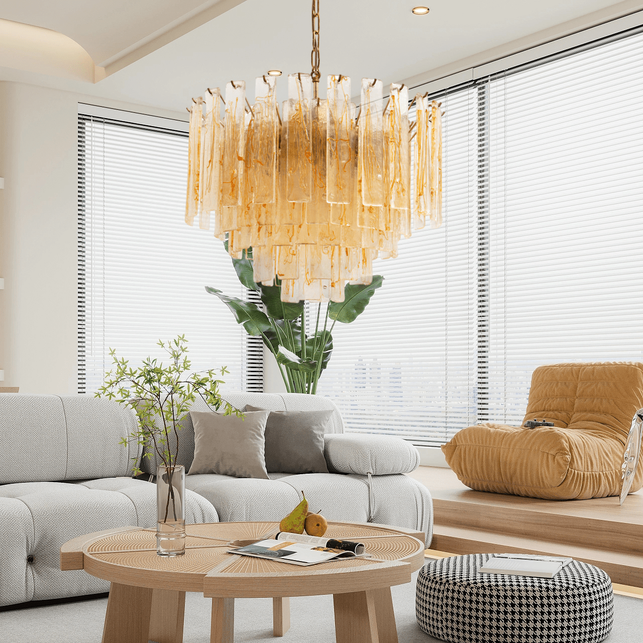 Aurora Chandelier Golden Amber Glass Layered Geometric Luxury - Blowlighting