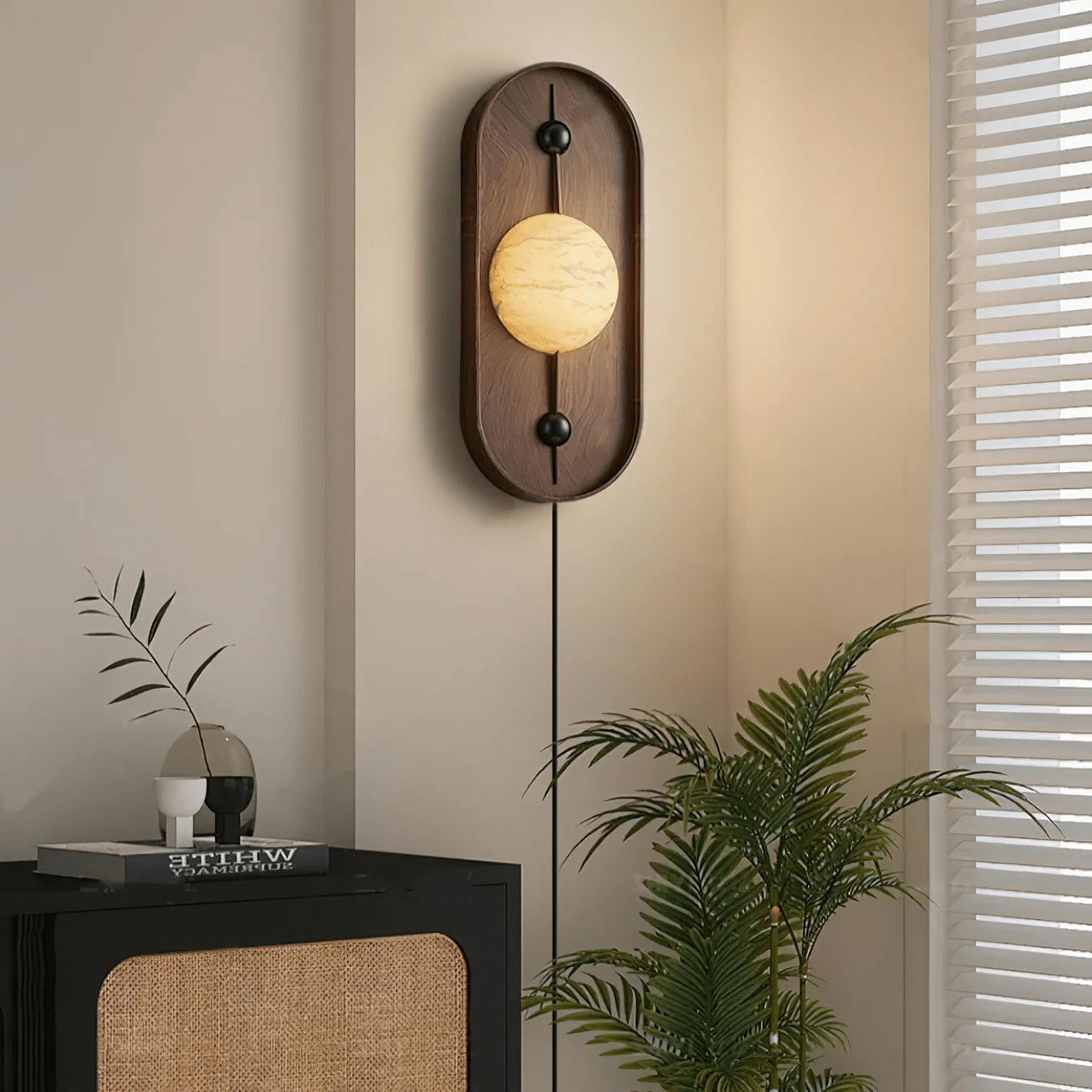 Lyvaran Oval Alabaster Wood Wall Light - Blowlighting