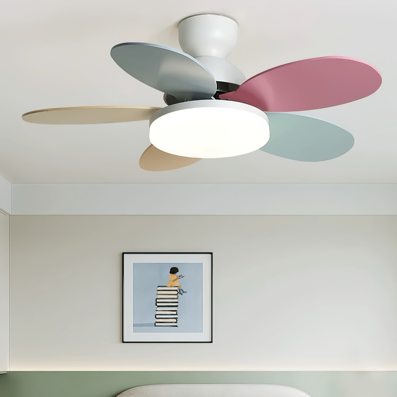 Liora Colorful Glass Kids Ceiling Fan Light - Blowlighting