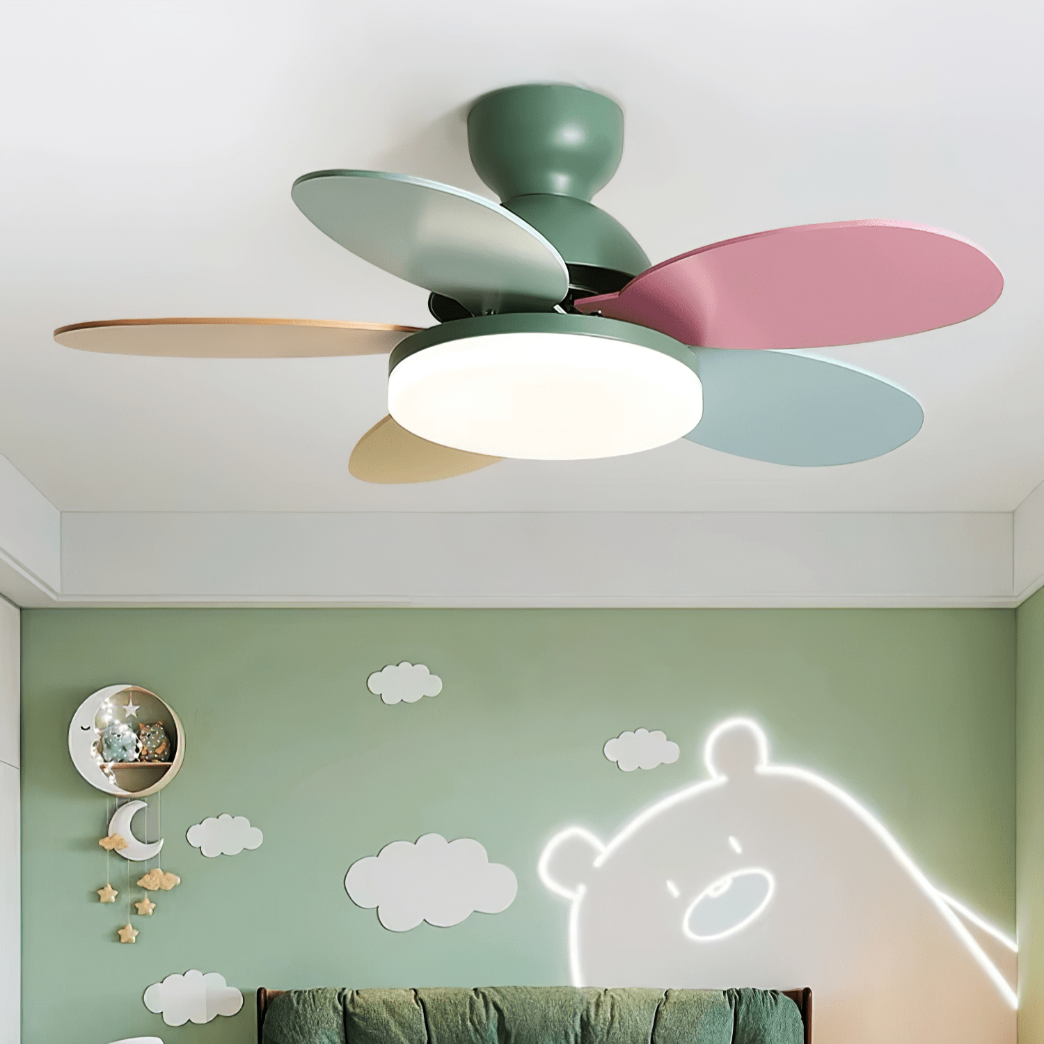 Liora Colorful Glass Kids Ceiling Fan Light - Blowlighting