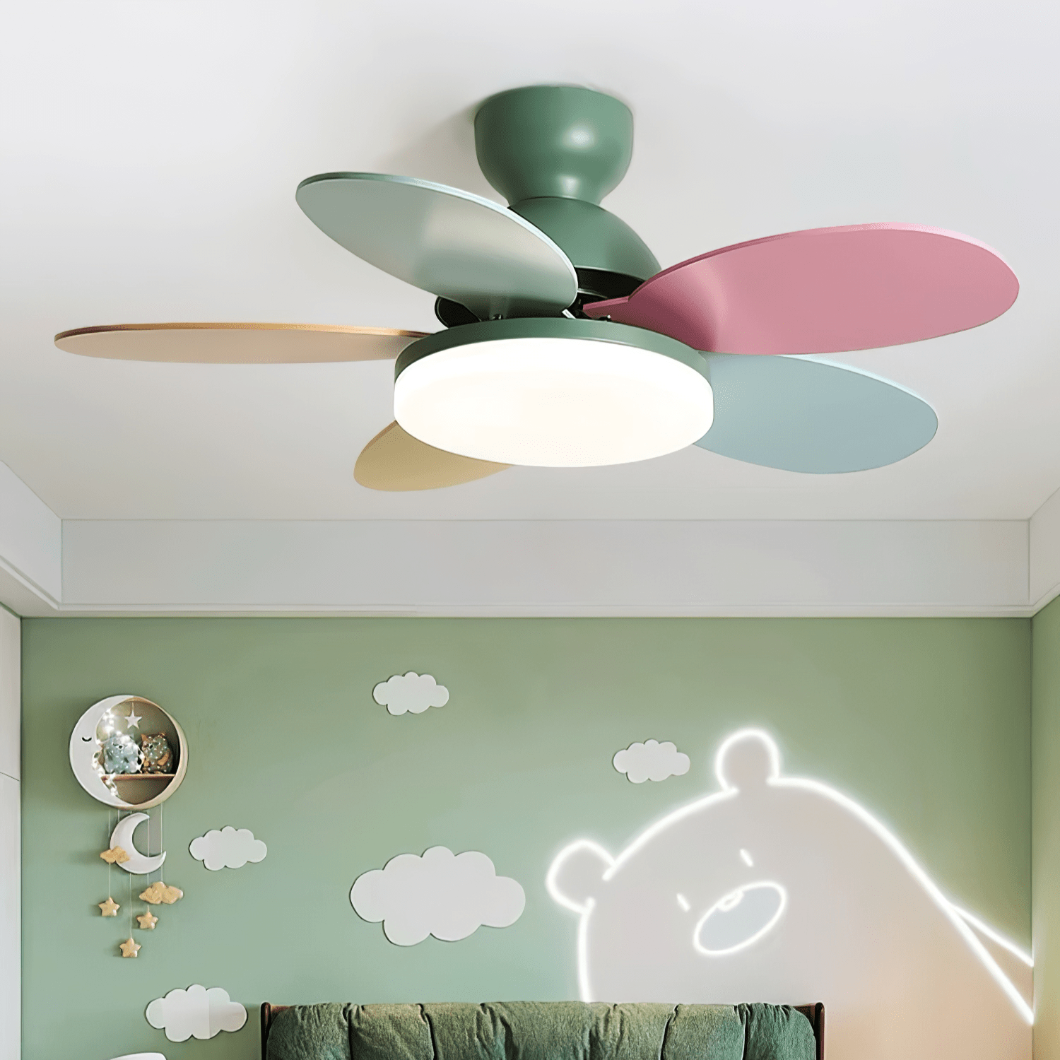 Liora Colorful Glass Kids Ceiling Fan Light - Blowlighting