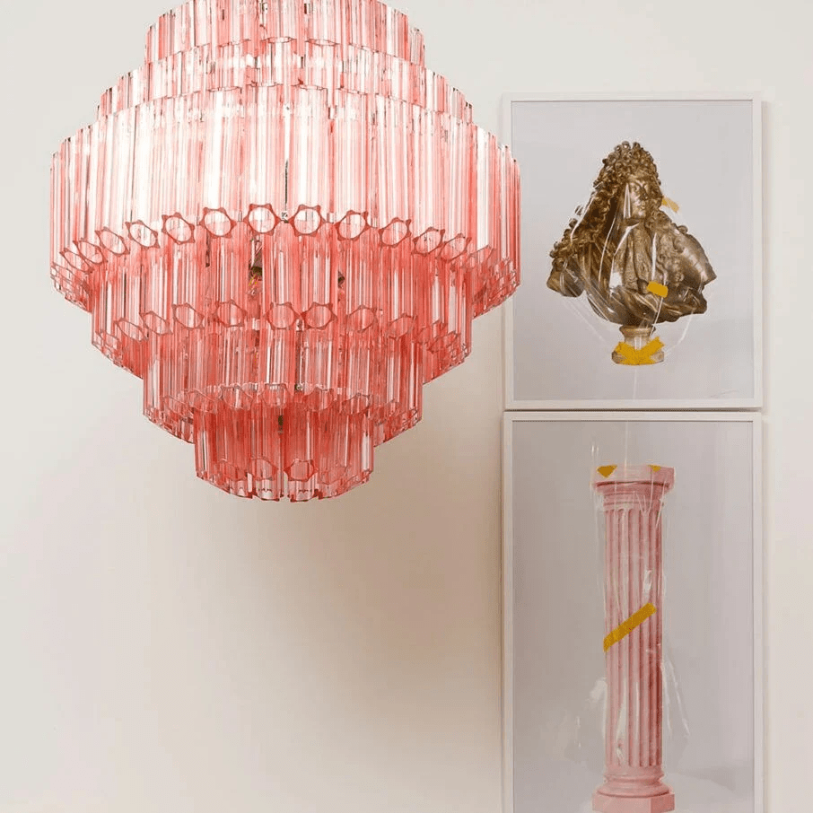 Aurora Chandelier Pink Glass Tube Layered Diamond - Blowlighting