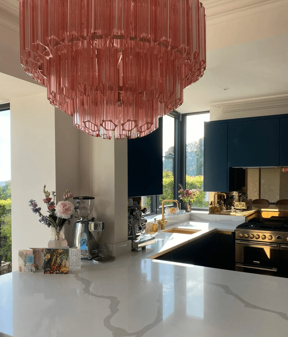 Aurora Chandelier Pink Glass Tube Layered Diamond - Blowlighting