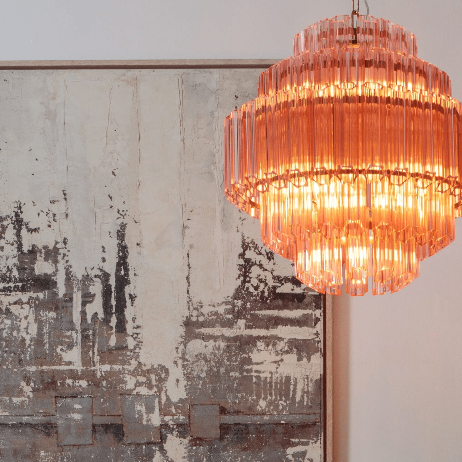 Aurora Chandelier Pink Glass Tube Layered Diamond - Blowlighting