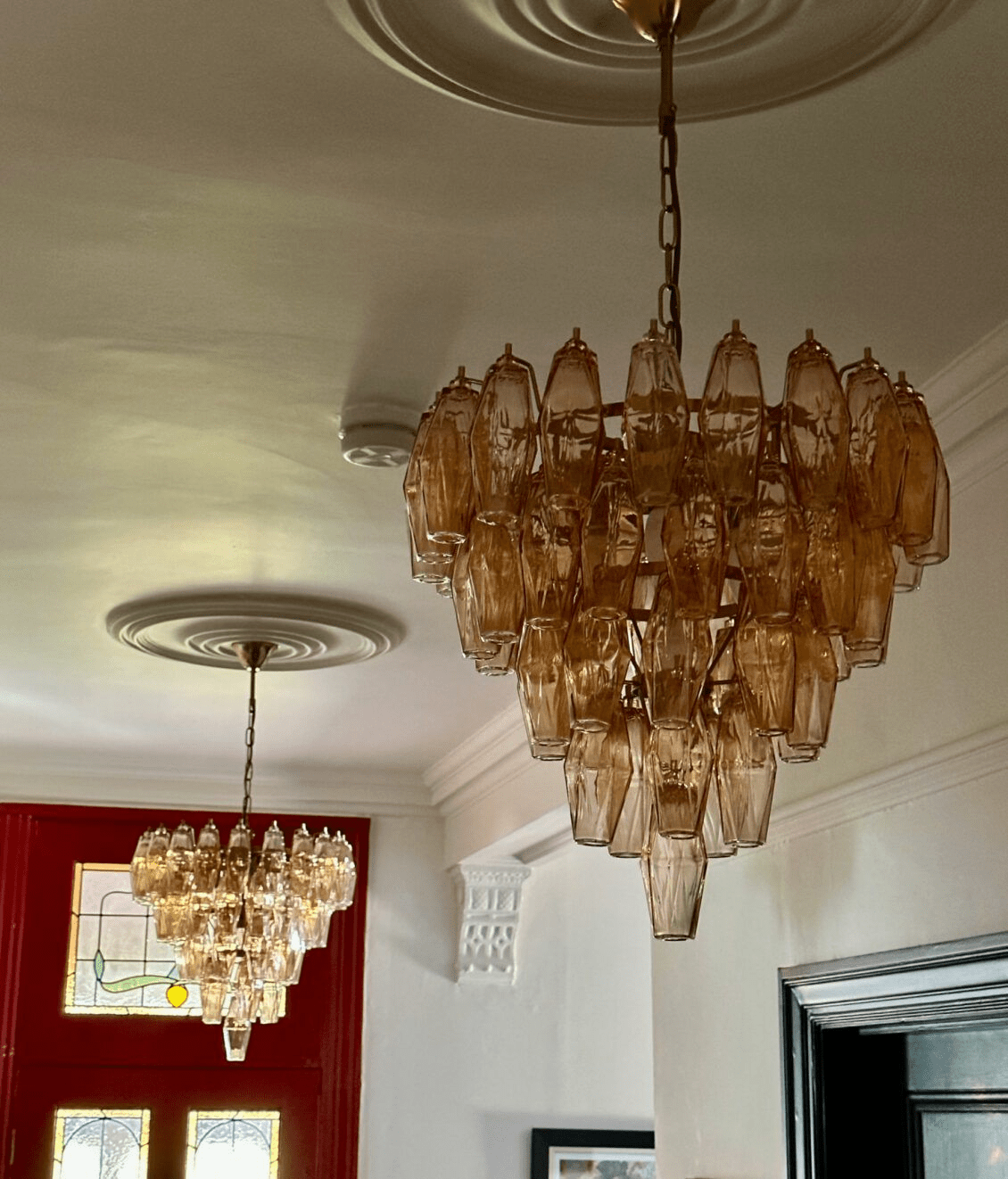 Aurora Chandelier Pink Faceted Glass Layered Vintage - Blowlighting