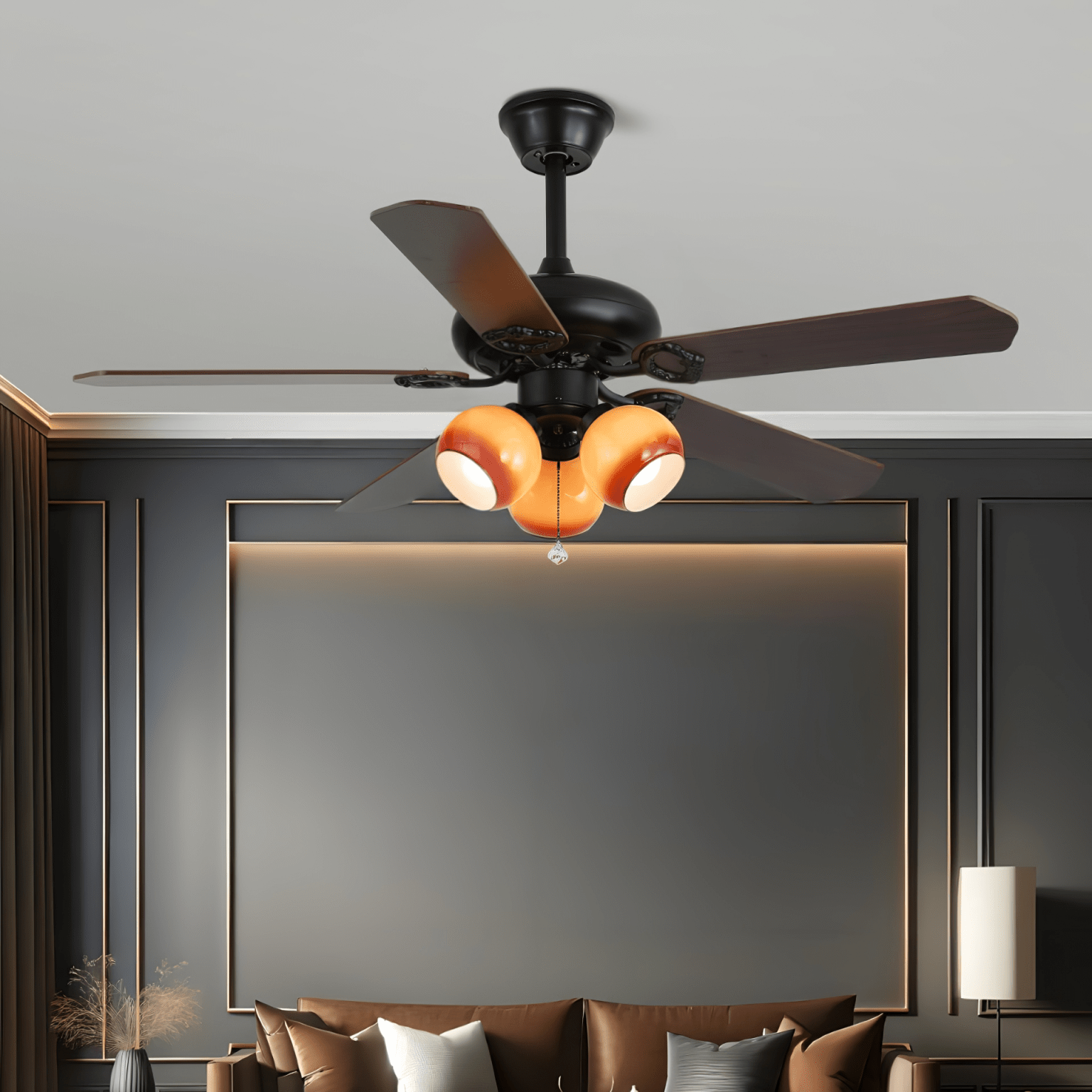 Calviera Vintage Wood Glass Ceiling Fan Light - Blowlighting