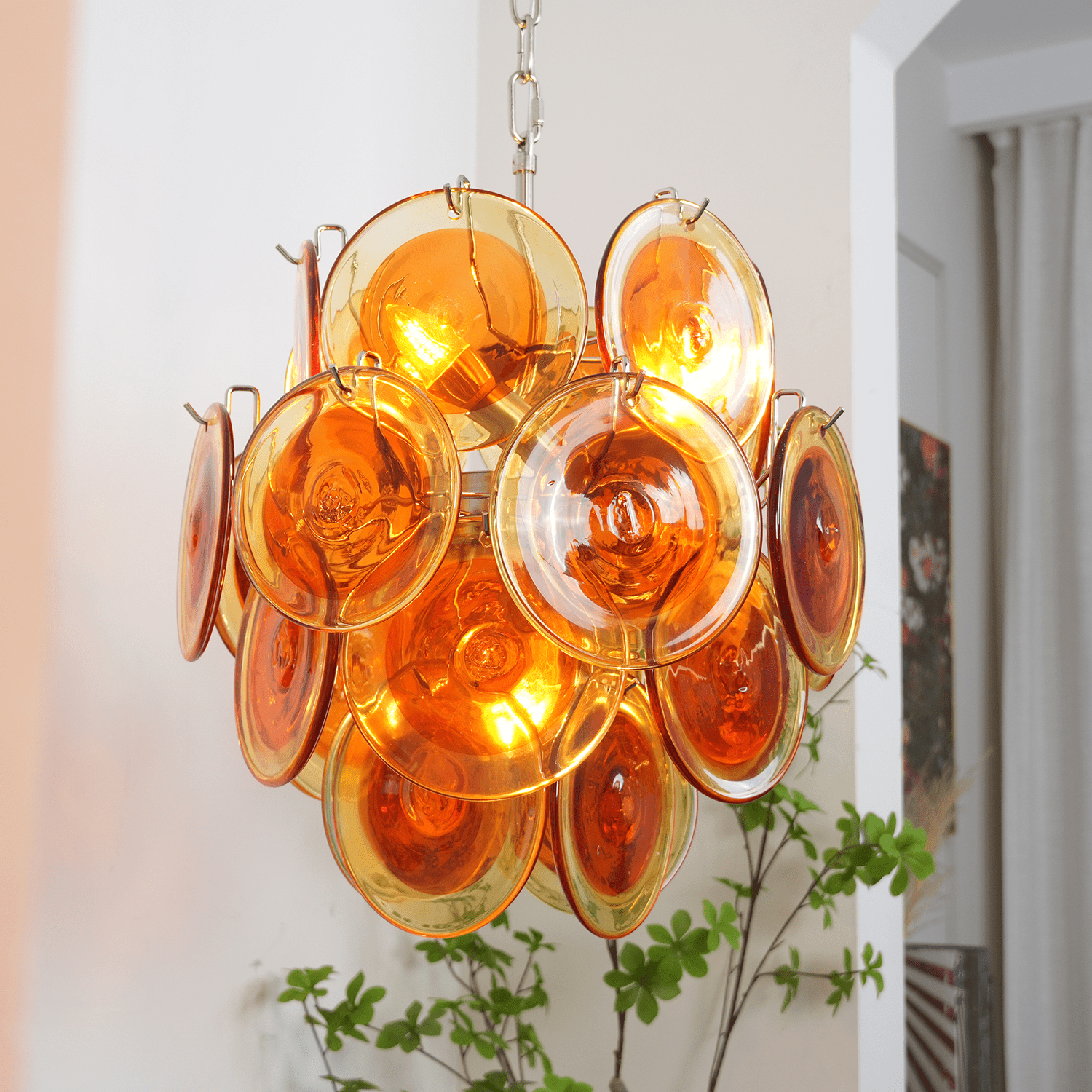 Aurora Chandelier Orange Murano Glass Disc Layered - Blowlighting