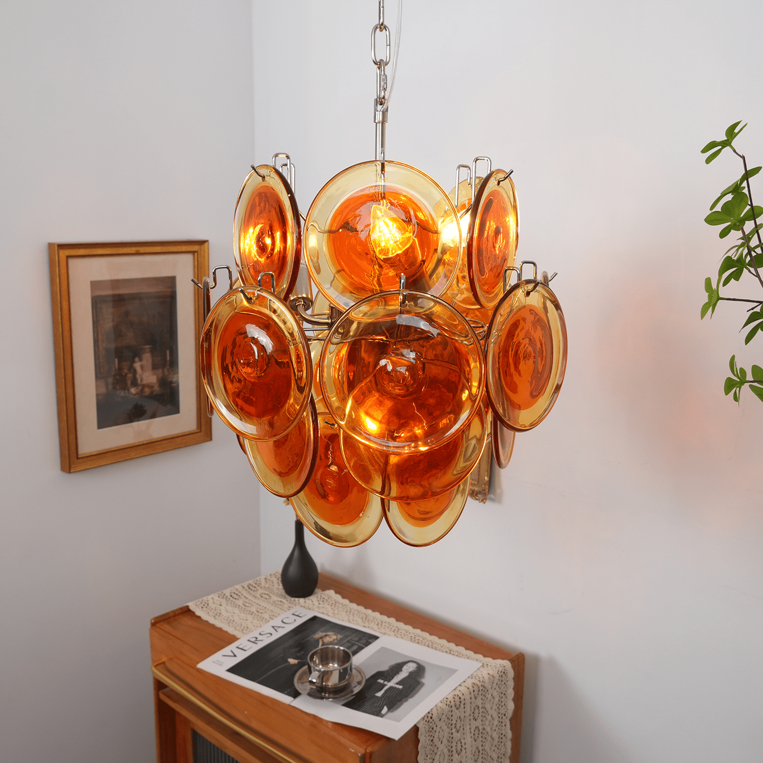 Aurora Chandelier Orange Murano Glass Disc Layered - Blowlighting