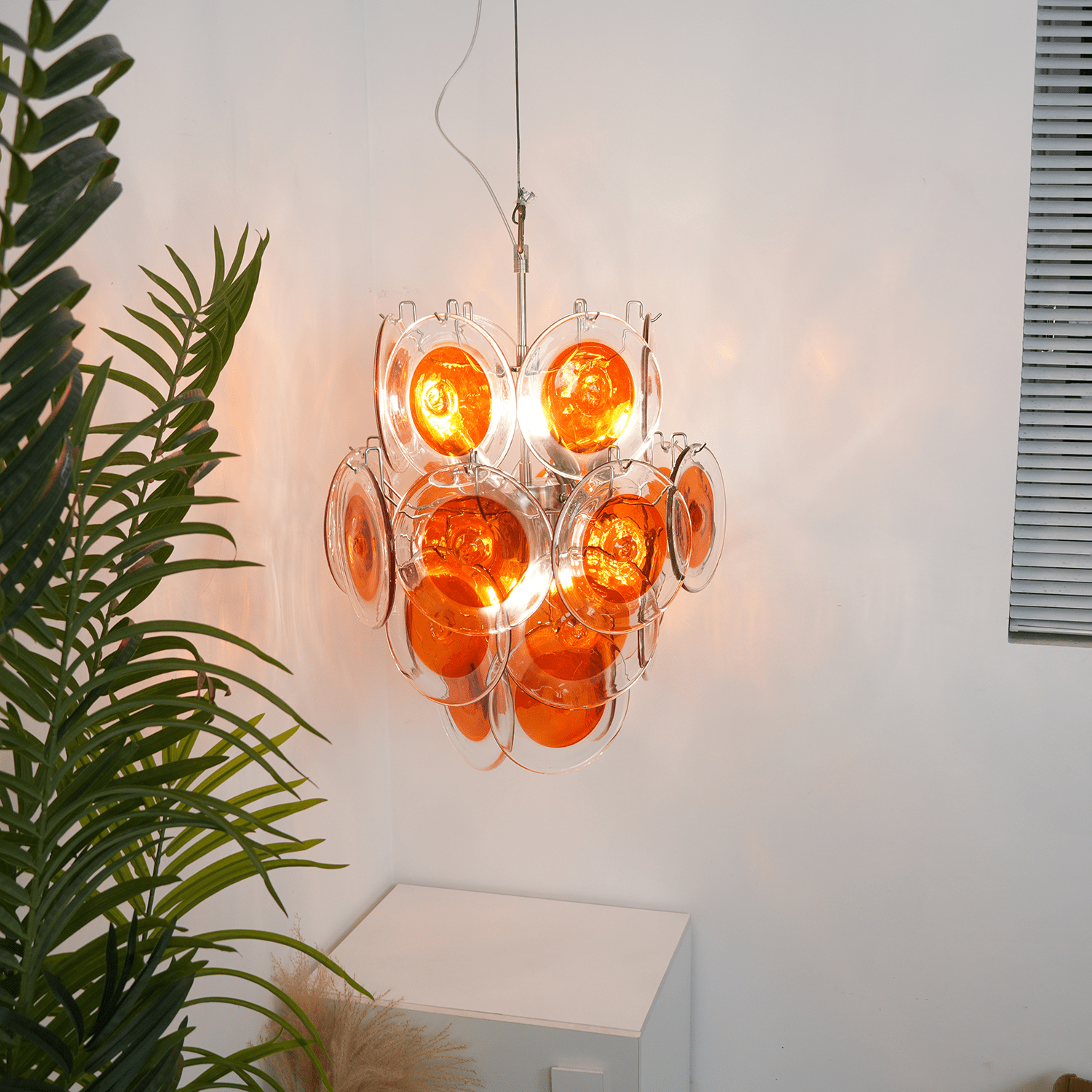 Aurora Chandelier Orange Murano Glass Disc Layered - Blowlighting
