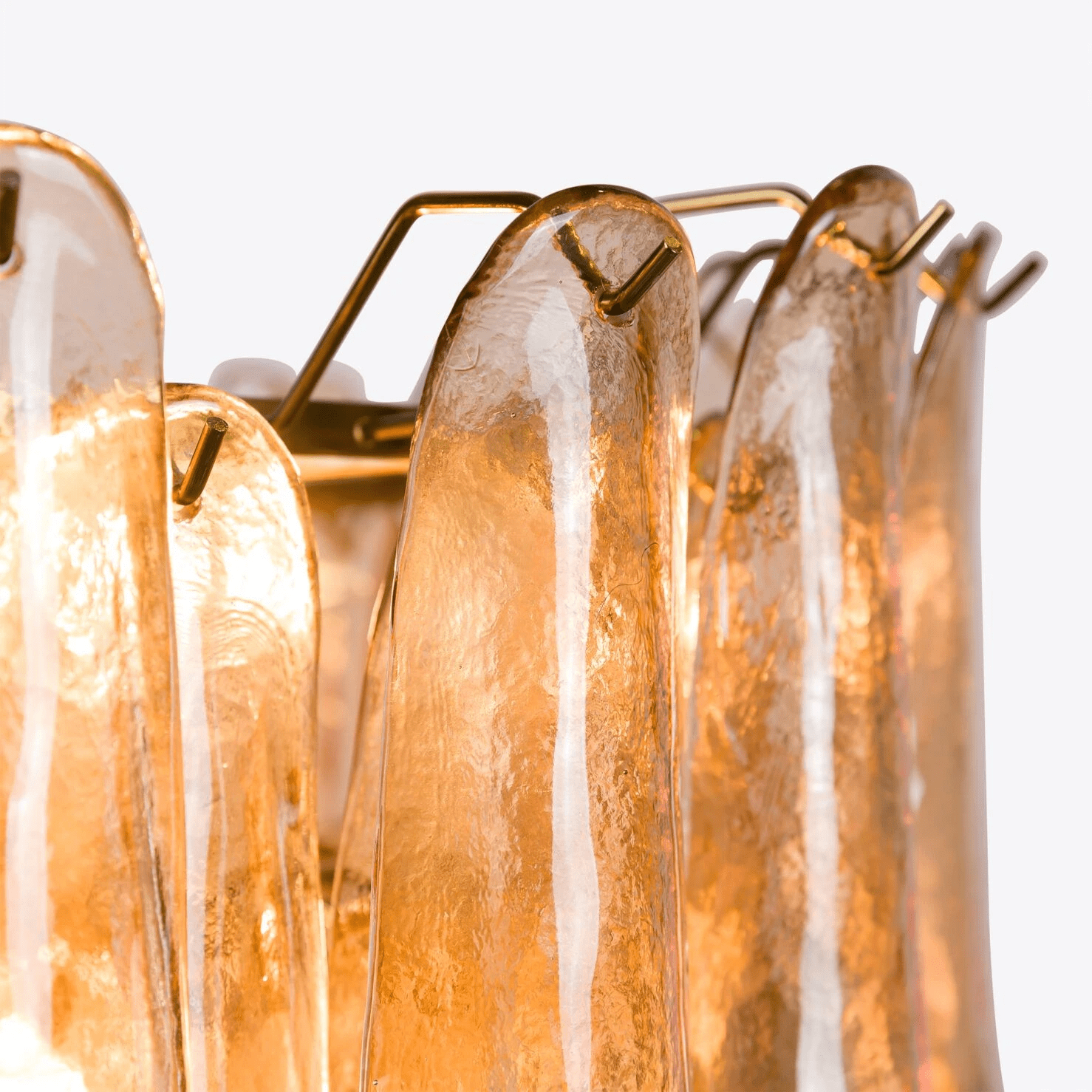 Aurora Chandelier Amber Murano Glass Petal Mid Century - Blowlighting